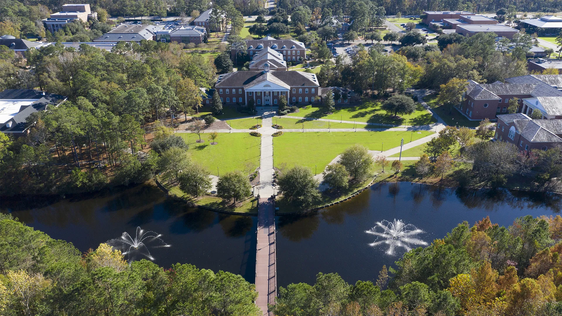 Aerial view of Coastal Carolina University's campus in Conway, South Carolina