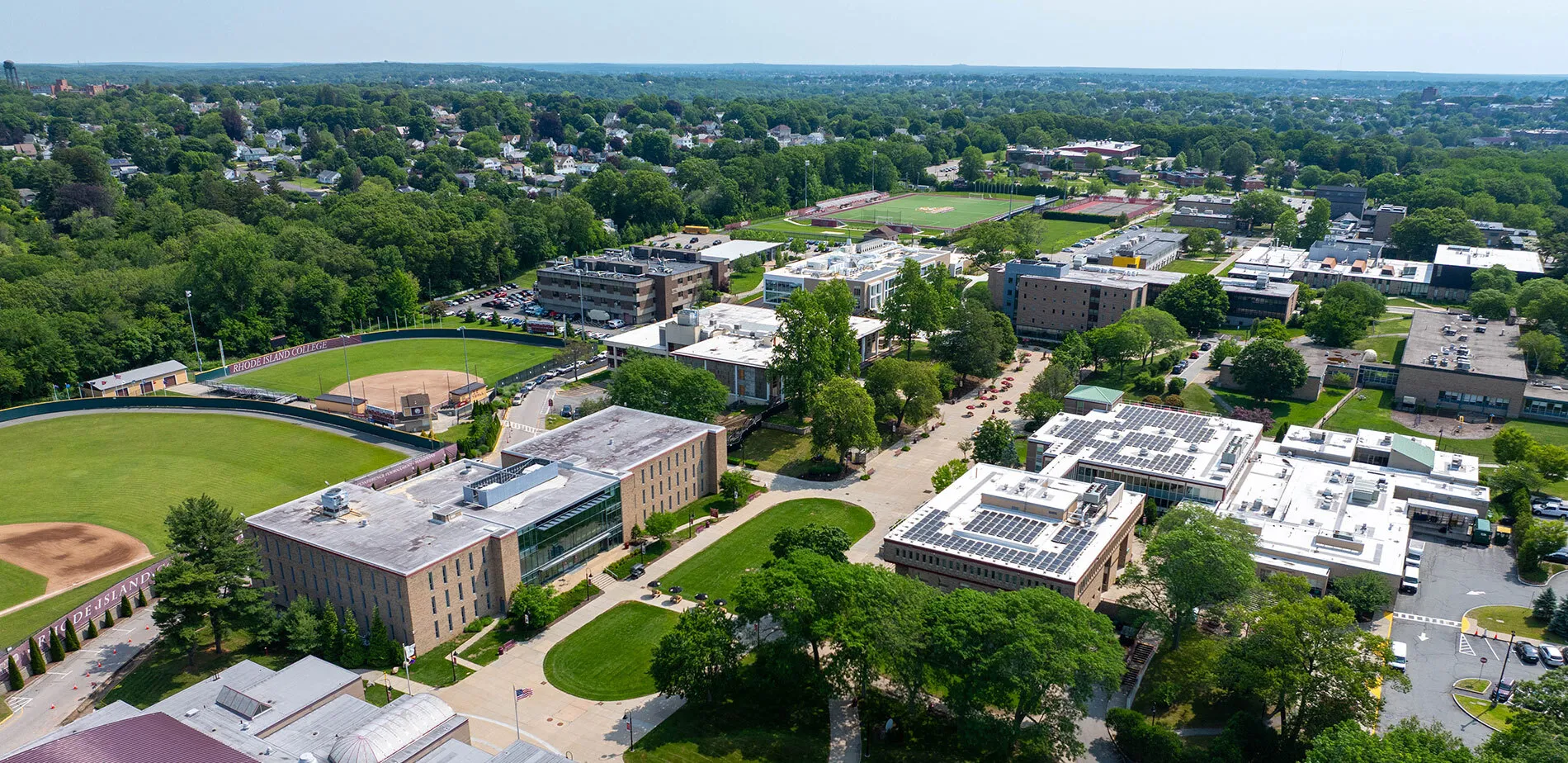 Aerial view of the Rhode Island College campus in Providence, Rhode Island