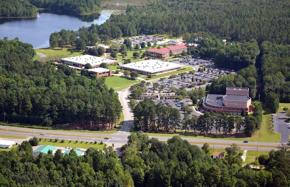 Aerial view of Richmond Community College's campus in Hamlet, North Carolina